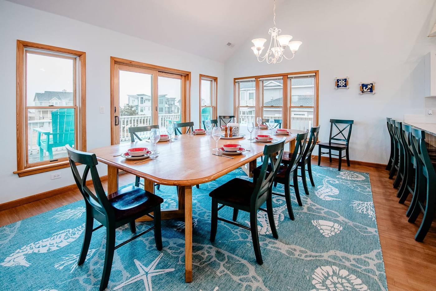 Long dining table set for a large group